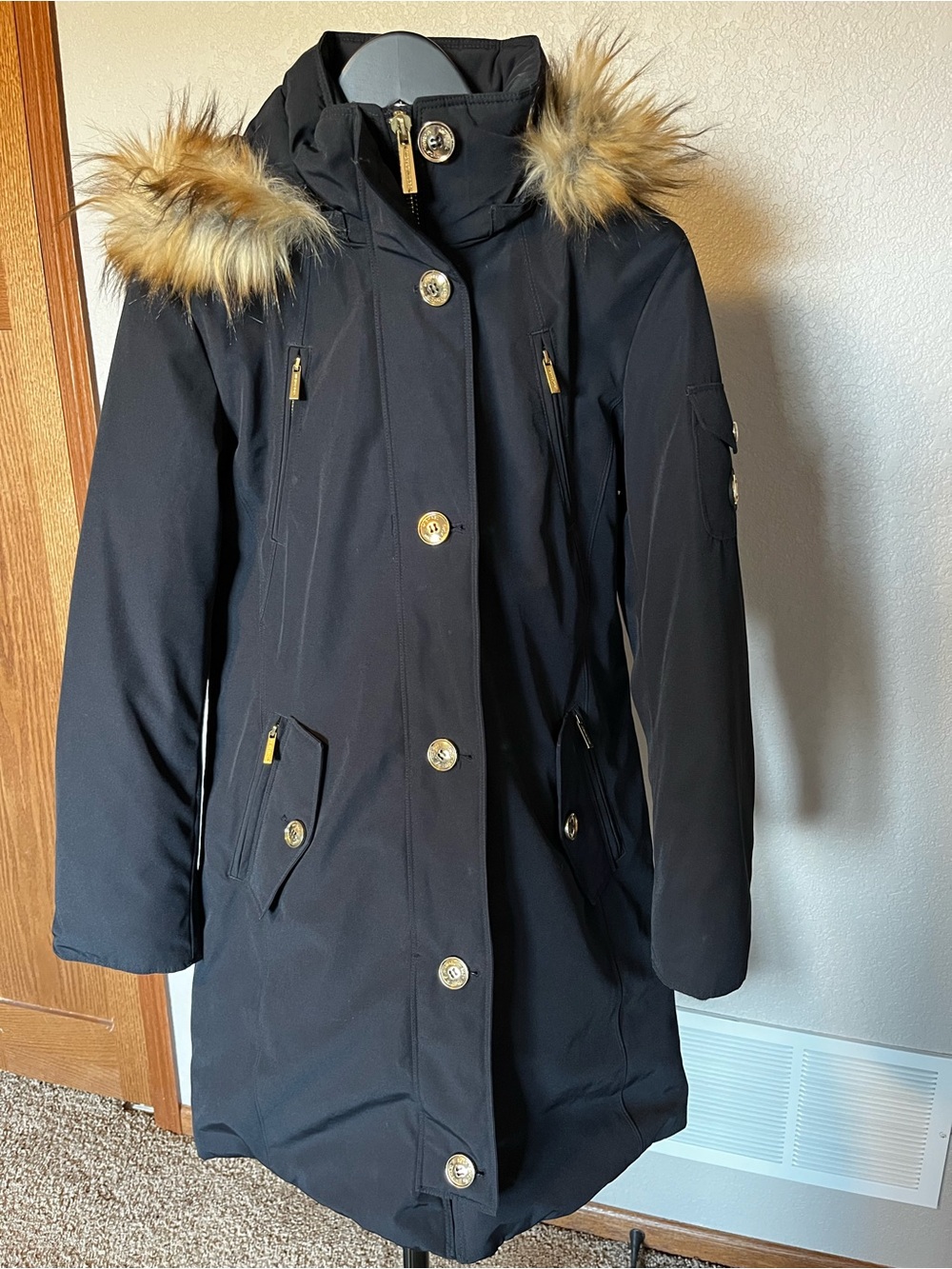 Michael Kors Black Down Faux Fur Hooded Parka Coat Medium
